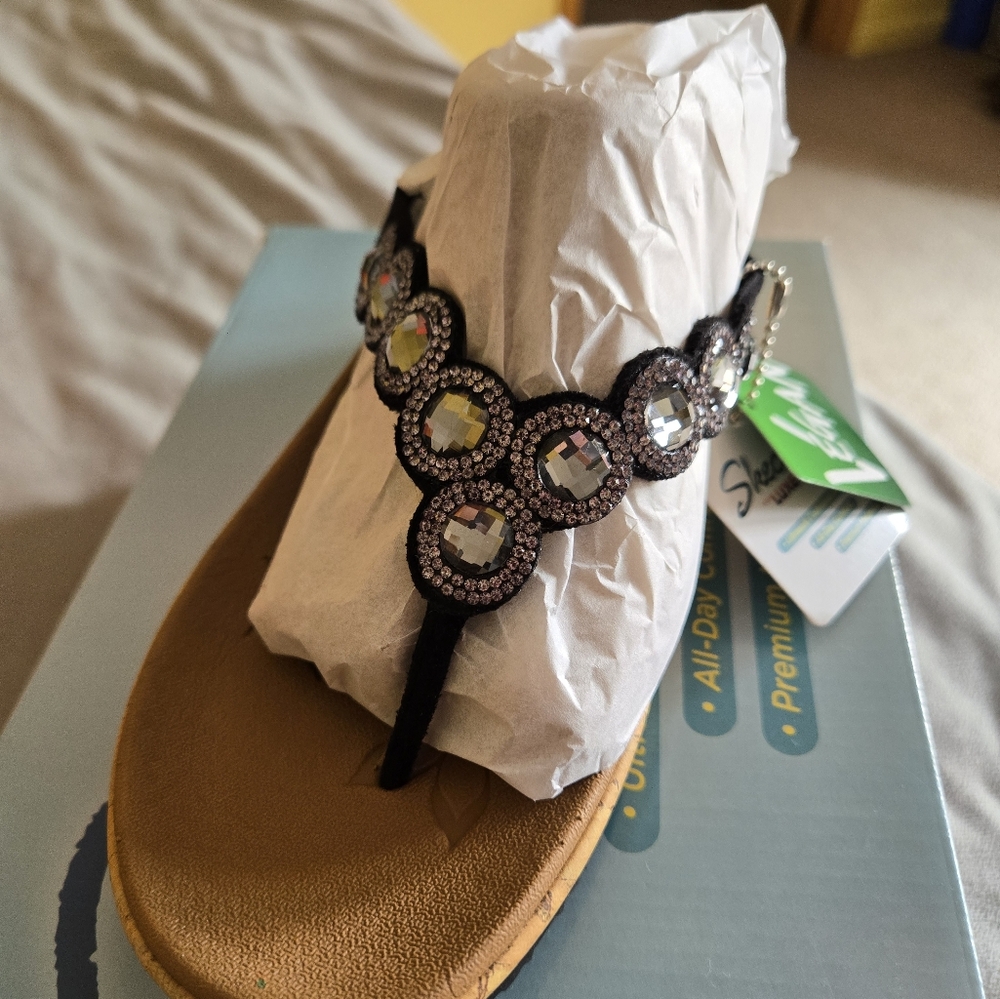 Skechers Black and Tan Embellished Sandals